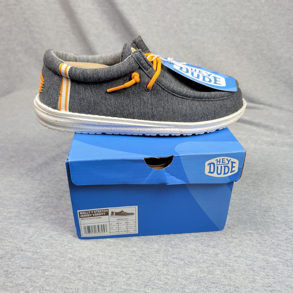 Hey Dude Wally Y Stretch Jersey Varsity Mid Grey Orange Youth Shoes 46028-021 J4